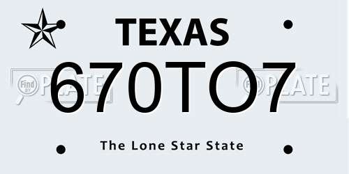 670TO7 Texas License Plate