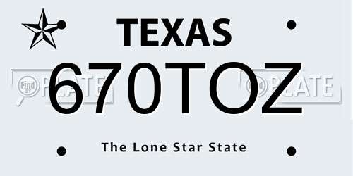 670TOZ Texas License Plate