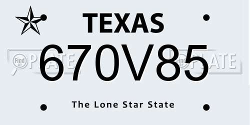 670V85 Texas License Plate