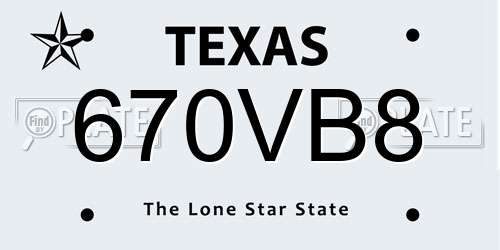 670VB8 Texas License Plate