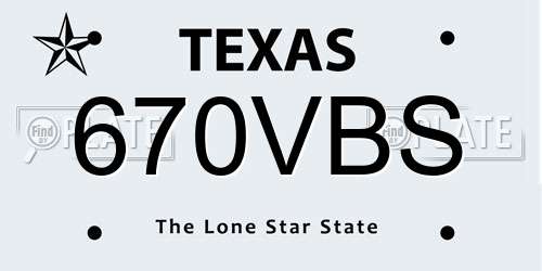 670VBS Texas License Plate