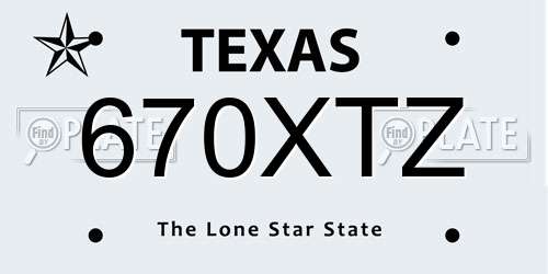 670XTZ Texas License Plate