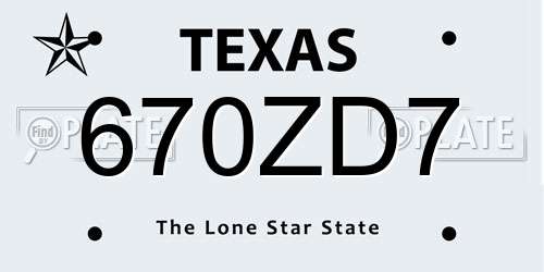 670ZD7 Texas License Plate
