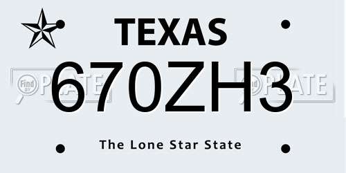 670ZH3 Texas License Plate