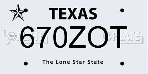 670ZOT Texas License Plate