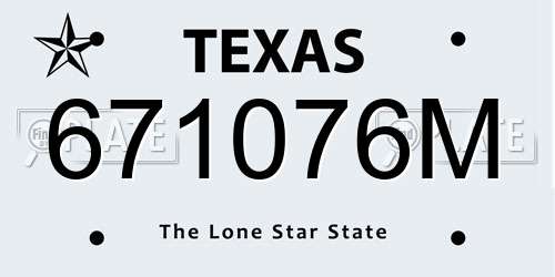 671076M Texas License Plate
