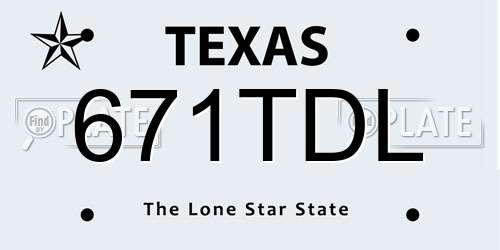 671TDL Texas License Plate