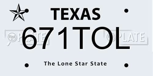 671TOL Texas License Plate