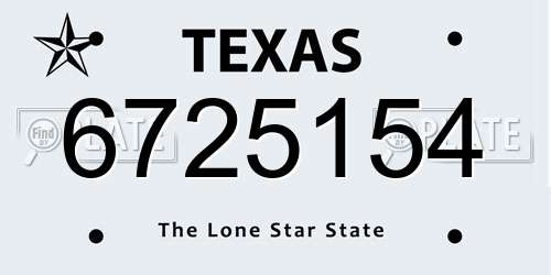 6725154 Texas License Plate