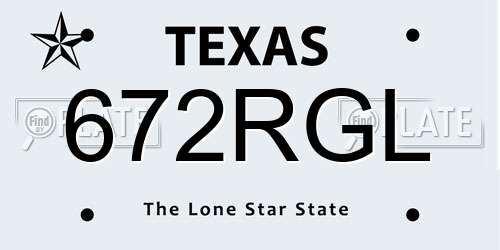 672RGL Texas License Plate