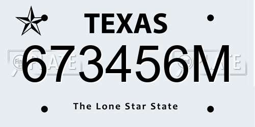 673456M Texas License Plate