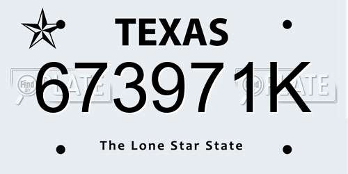 673971K Texas License Plate