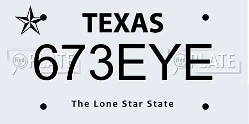 673EYE Texas License Plate