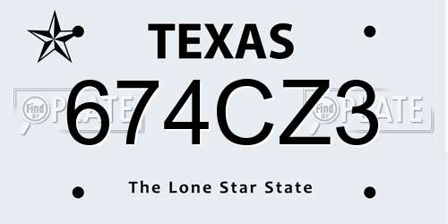 674CZ3 Texas License Plate