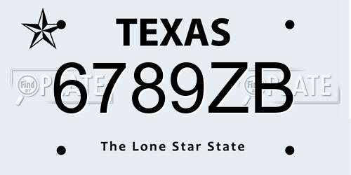 6789ZB Texas License Plate
