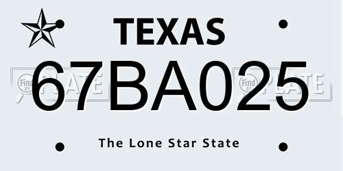 67BA025 Texas License Plate