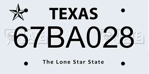 67BA028 Texas License Plate