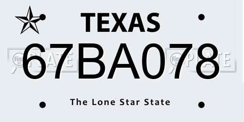 67BA078 Texas License Plate