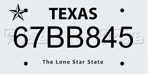 67BB845 Texas License Plate
