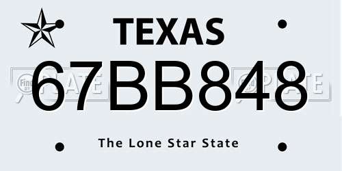 67BB848 Texas License Plate