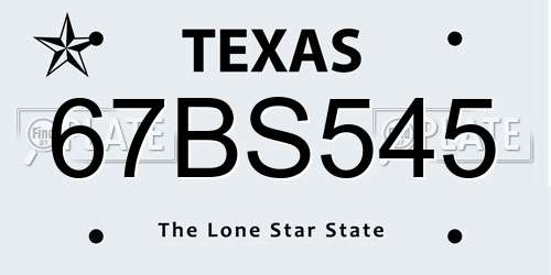 67BS545 Texas License Plate