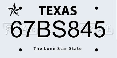 67BS845 Texas License Plate