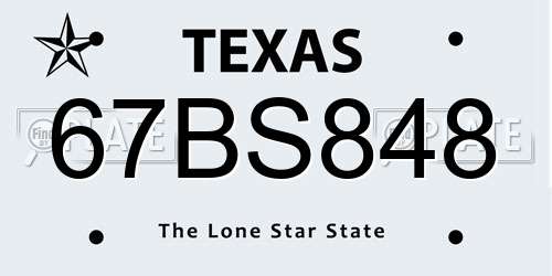 67BS848 Texas License Plate