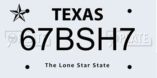 67BSH7 Texas License Plate