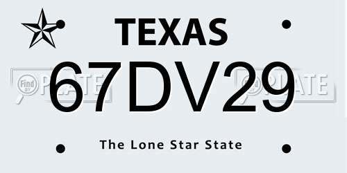 67DV29 Texas License Plate
