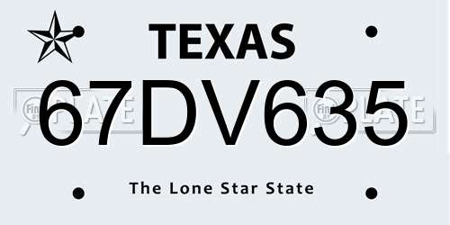 67DV635 Texas License Plate