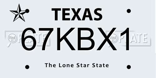 67KBX1 Texas License Plate