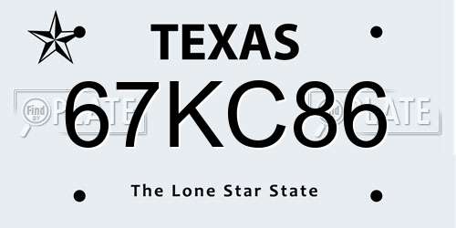67KC86 Texas License Plate