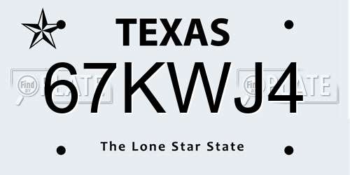 67KWJ4 Texas License Plate