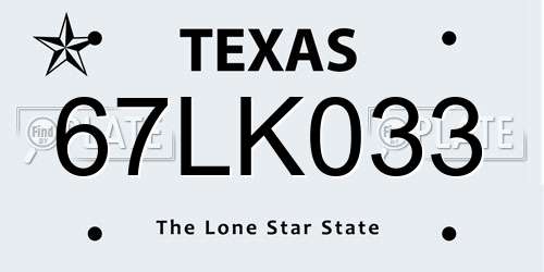 67LK033 Texas License Plate