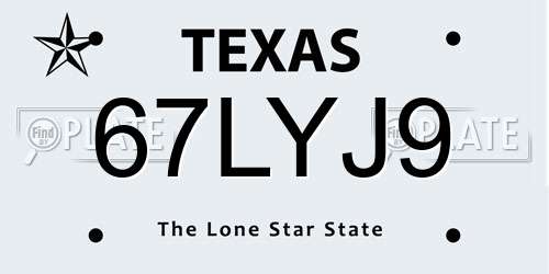 67LYJ9 Texas License Plate
