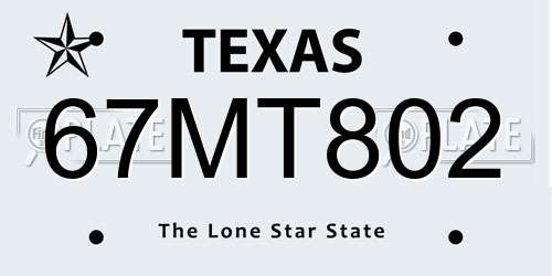 67MT802 Texas License Plate