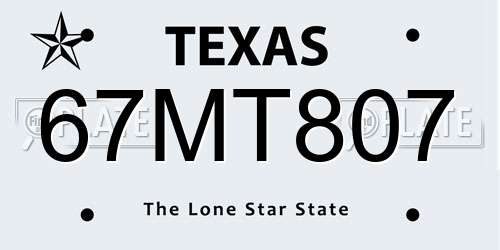 67MT807 Texas License Plate