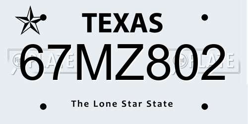 67MZ802 Texas License Plate