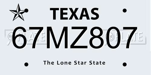 67MZ807 Texas License Plate