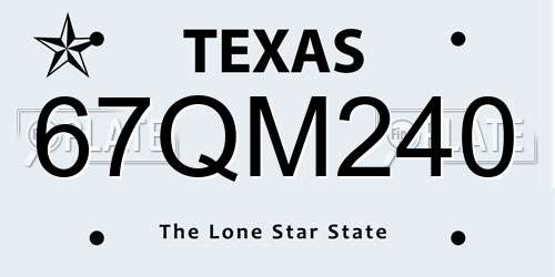 67QM240 Texas License Plate