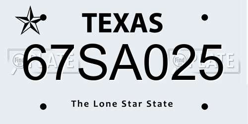 67SA025 Texas License Plate