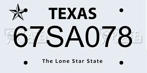 67SA078 Texas License Plate