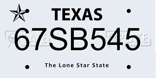 67SB545 Texas License Plate