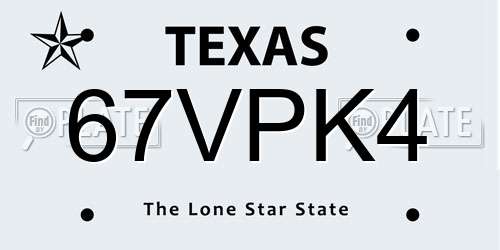 67VPK4 Texas License Plate