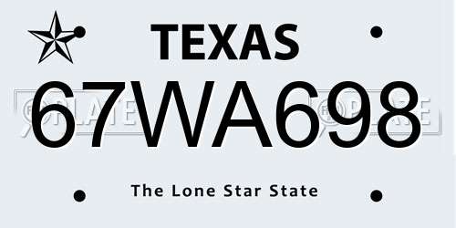 67WA698 Texas License Plate