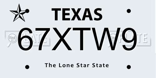 67XTW9 Texas License Plate