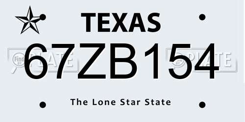 67ZB154 Texas License Plate