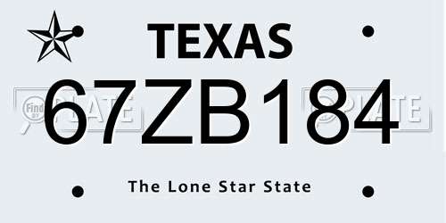 67ZB184 Texas License Plate