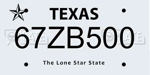 67ZB500 Texas License Plate