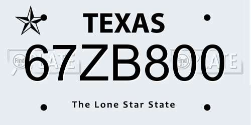 67ZB800 Texas License Plate